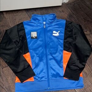 Puma Blue and Black Track Jacket with Orange Accents Sz 10/12 kids